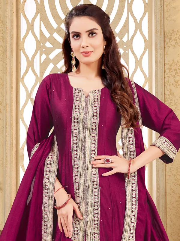 Wine silk salwar kameez for wedding