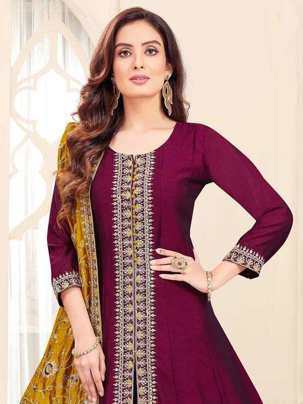 Wine silk salwar kameez with dupatta