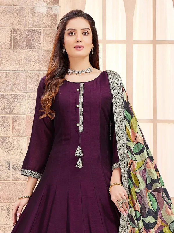 Wine silk salwar suit for festival