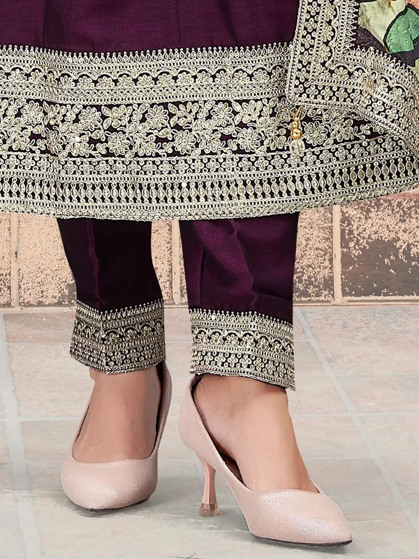 Wine silk salwar suit for festival