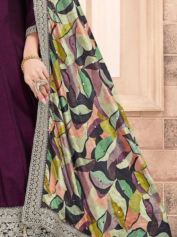 Wine silk salwar suit for festival