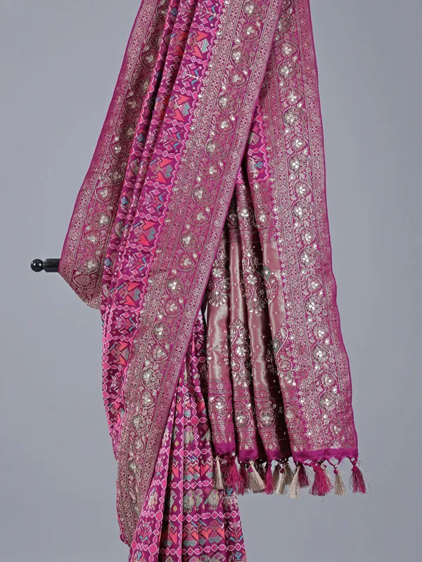 Wine silk saree for wedding celebration