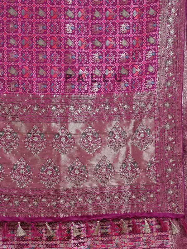 Wine silk saree for wedding celebration