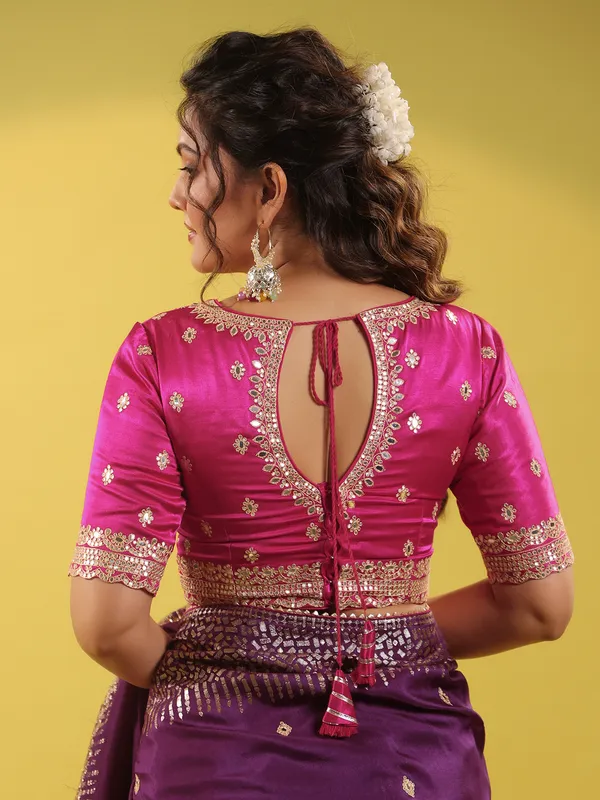 Wine silk saree for wedding celebration wear