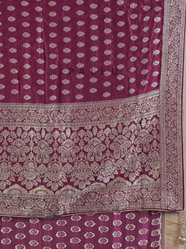 Wine silk saree with classic cutdana work