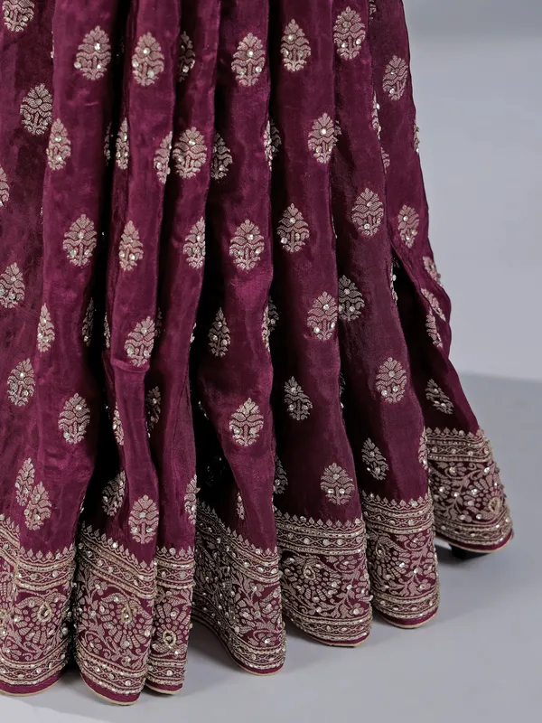 Wine silk saree with classic cutdana work