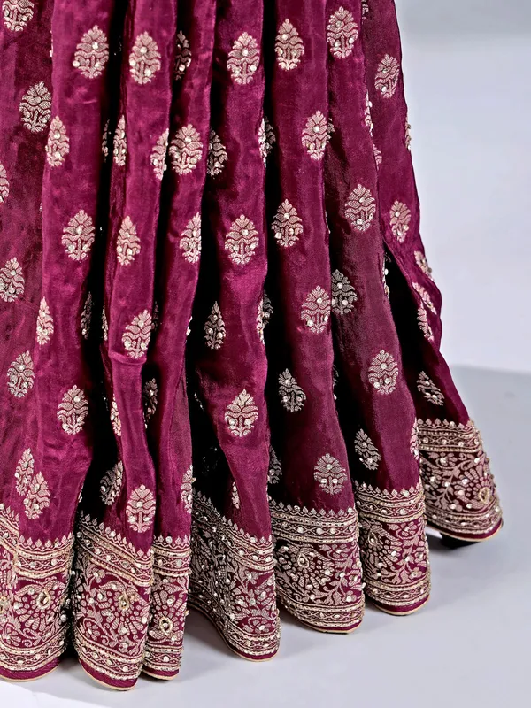 Wine silk saree with classic cutdana work