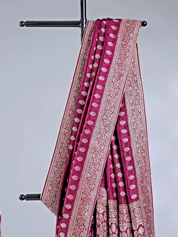 Wine silk saree with classic cutdana work