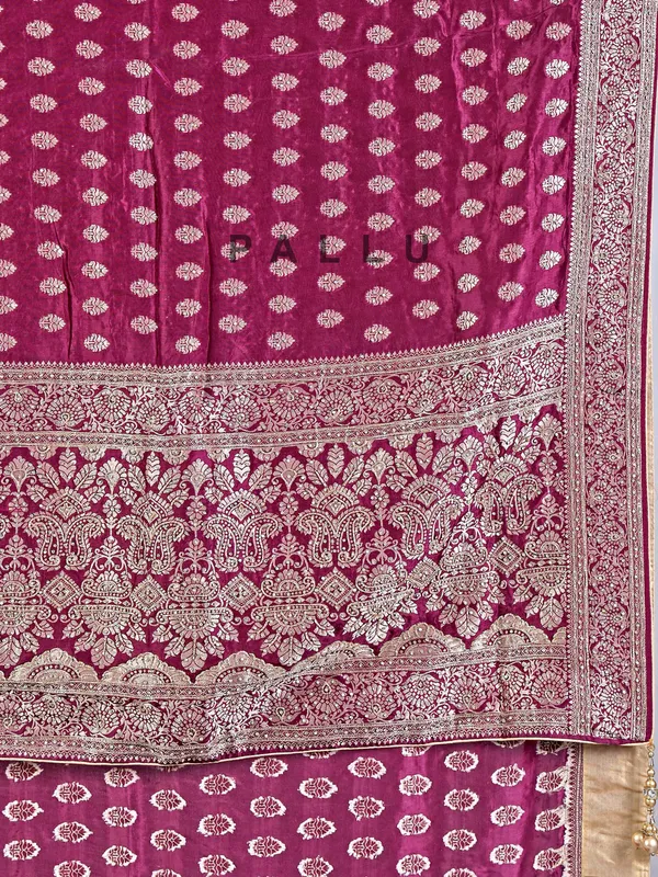 Wine silk saree with classic cutdana work
