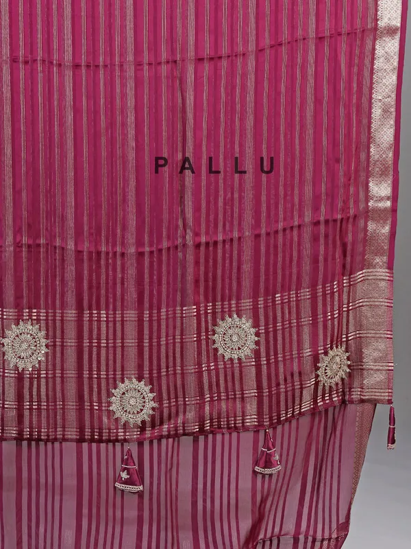 Wine silk saree with embroidered readymade blouse