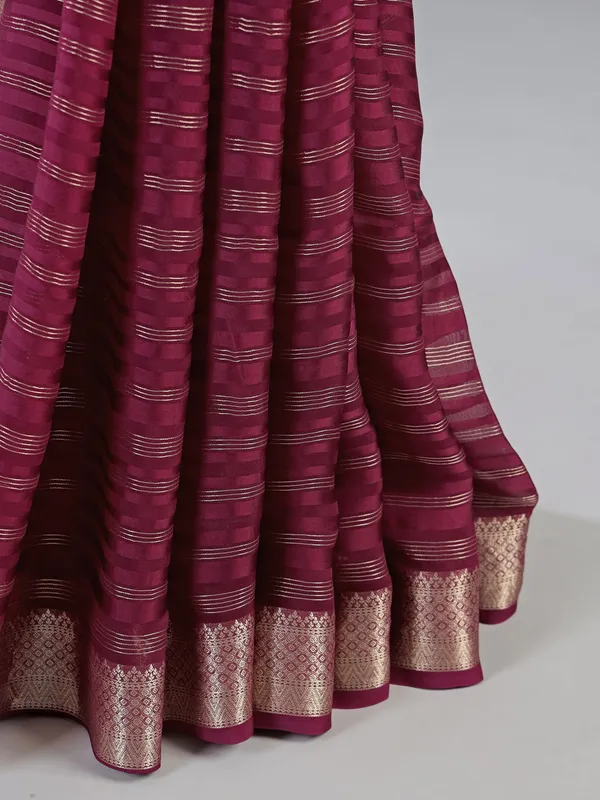 Wine silk saree with embroidered readymade blouse