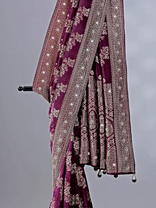 Wine silk saree with festive glow