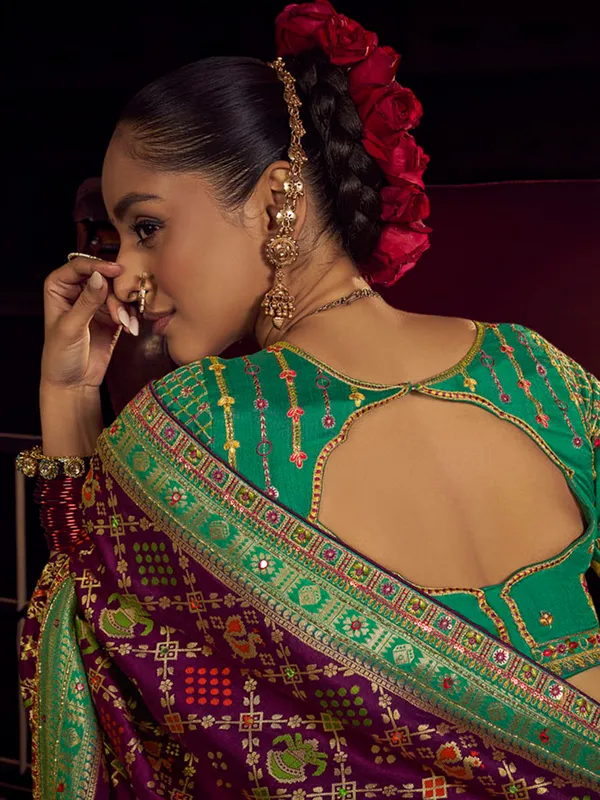 Wine silk saree with rich zari embellishment