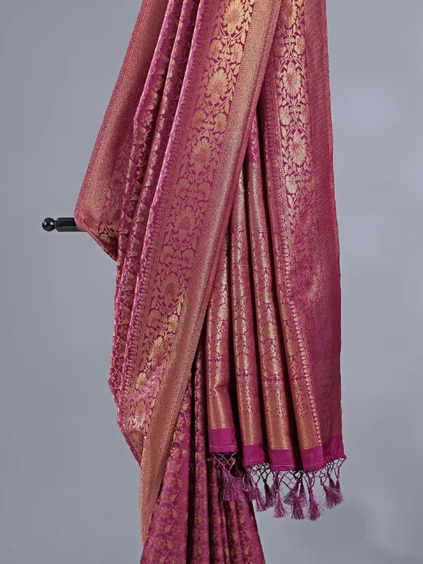 Wine silk saree with unstitched blouse