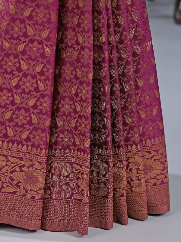 Wine silk saree with unstitched blouse