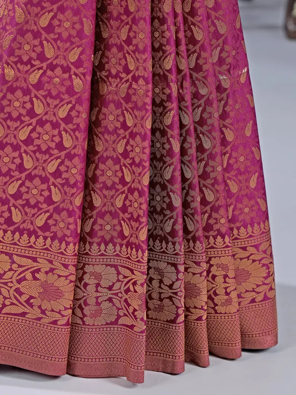 Wine silk saree with unstitched blouse