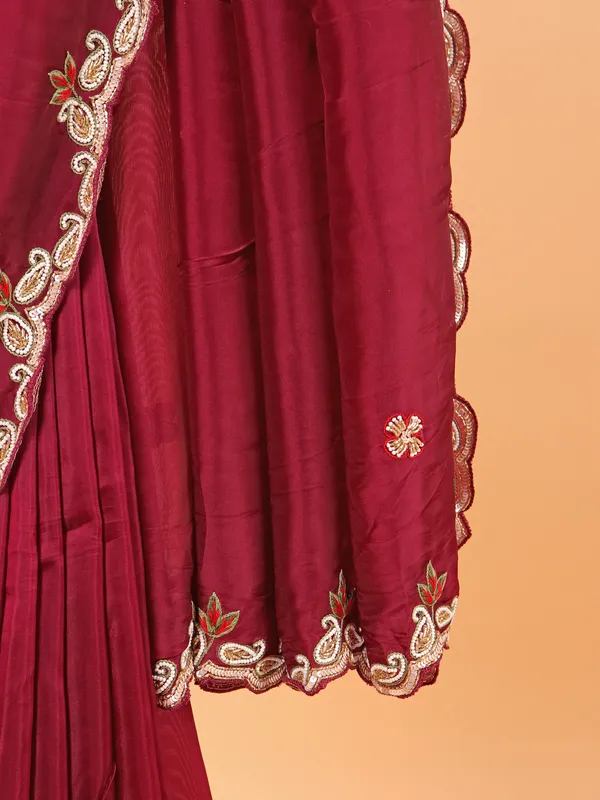 Wine soft organza saree with ready made blouse