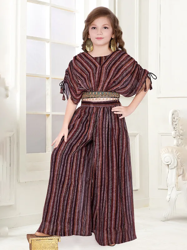 Wine stripe crop top style georgette palazzo set