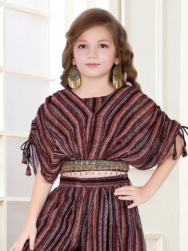 Wine stripe crop top style georgette palazzo set