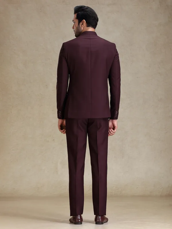 Wine terry rayon bandh gala jodhpuri suit
