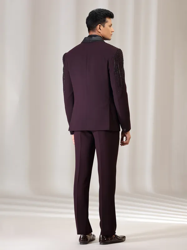 Wine terry rayon coat suit with cutdana and beads work