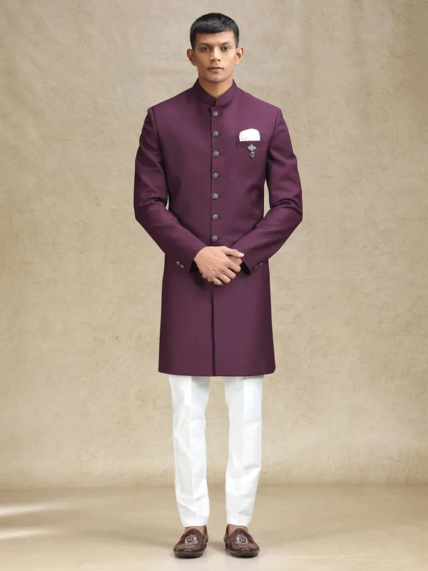 Wine terry rayon indo western for reception