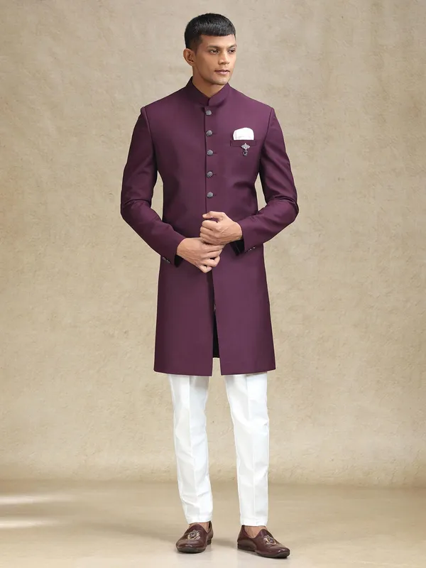Wine terry rayon indo western for reception