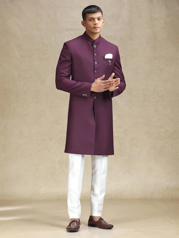Wine terry rayon indo western for reception