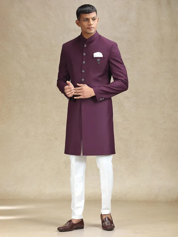 Wine terry rayon indo western for reception