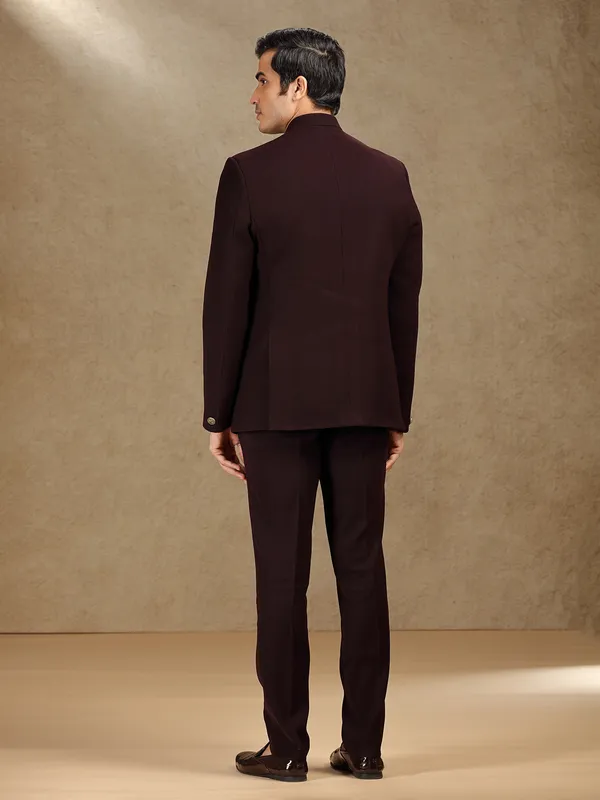 Wine terry rayon jodhpuri suit for wedding wear