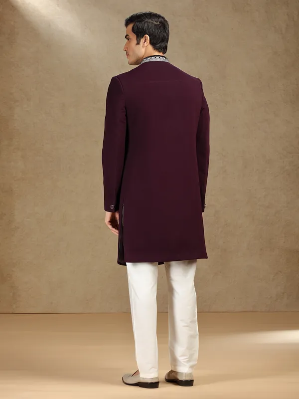 Wine terry rayon wedding wear indo western with dupatta