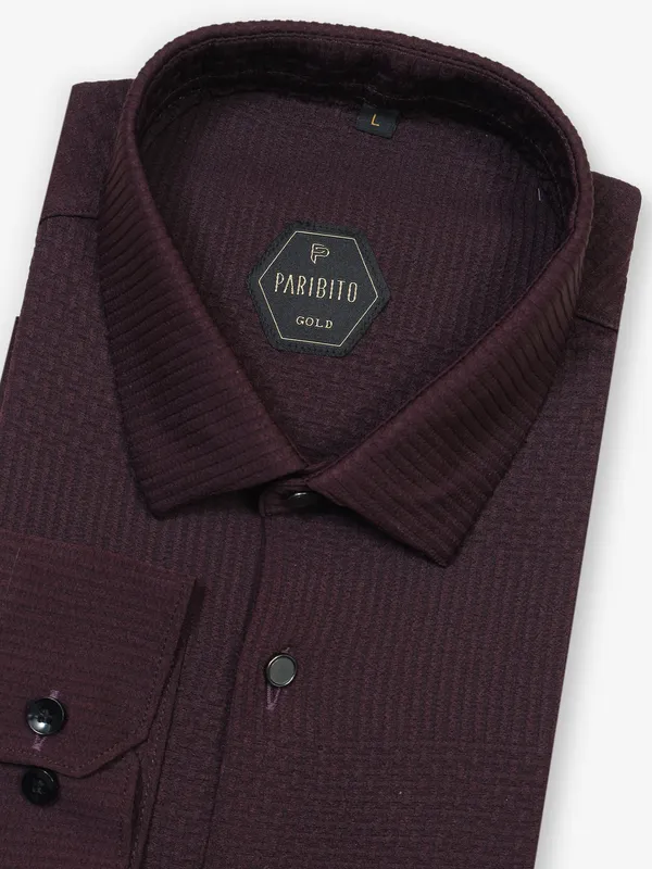 Wine textured cotton shirt for party wear