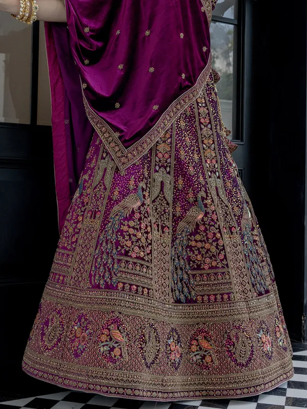 Wine velvet lehenga choli for bride