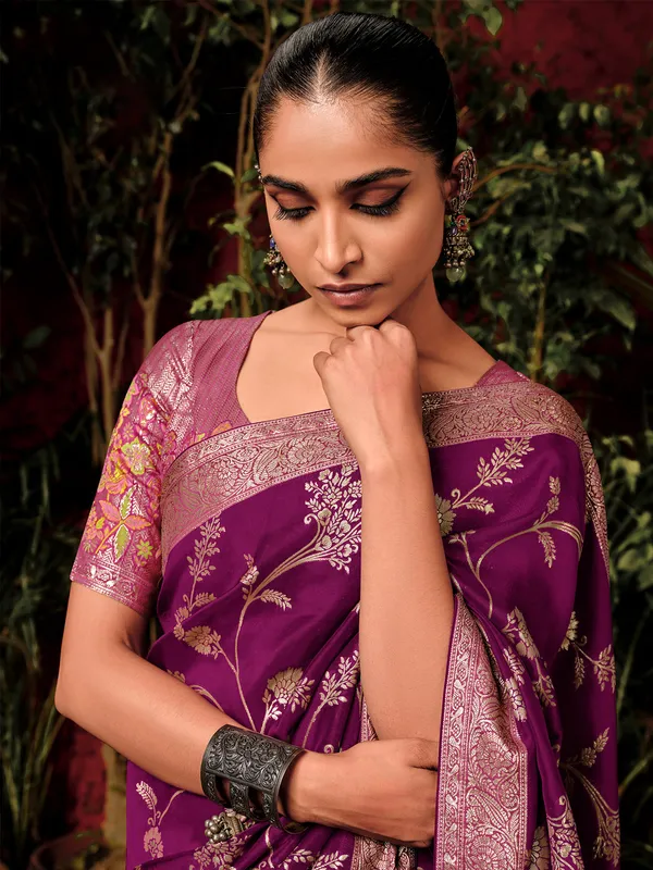 Wine viscose dola silk saree