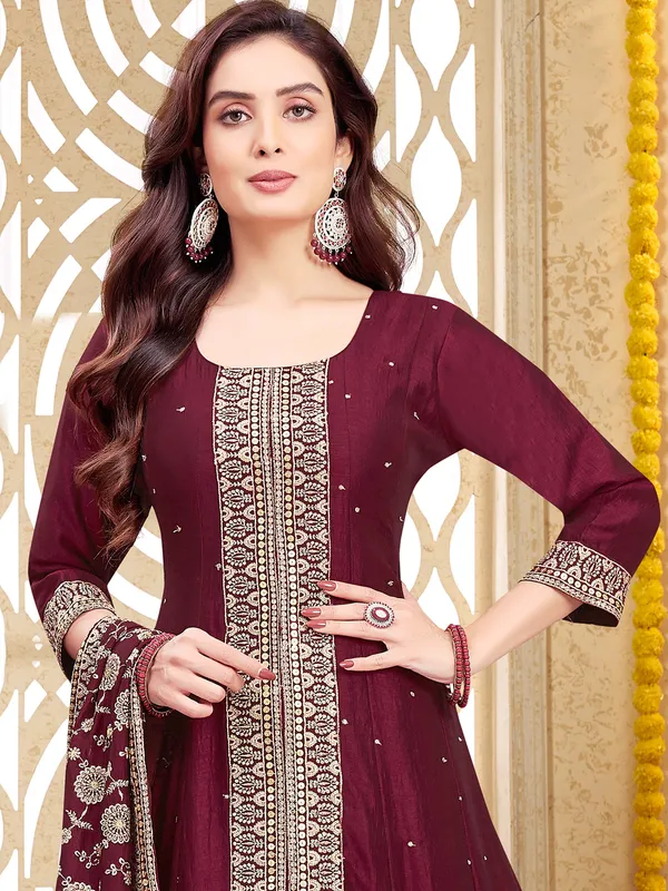 Wine wedding salwar suit with dupatta