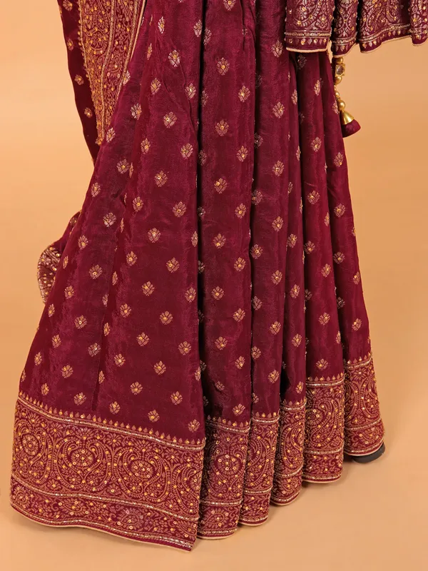 Wine wedding wear saree in dola silk