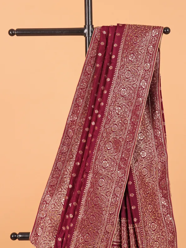 Wine wedding wear saree in dola silk