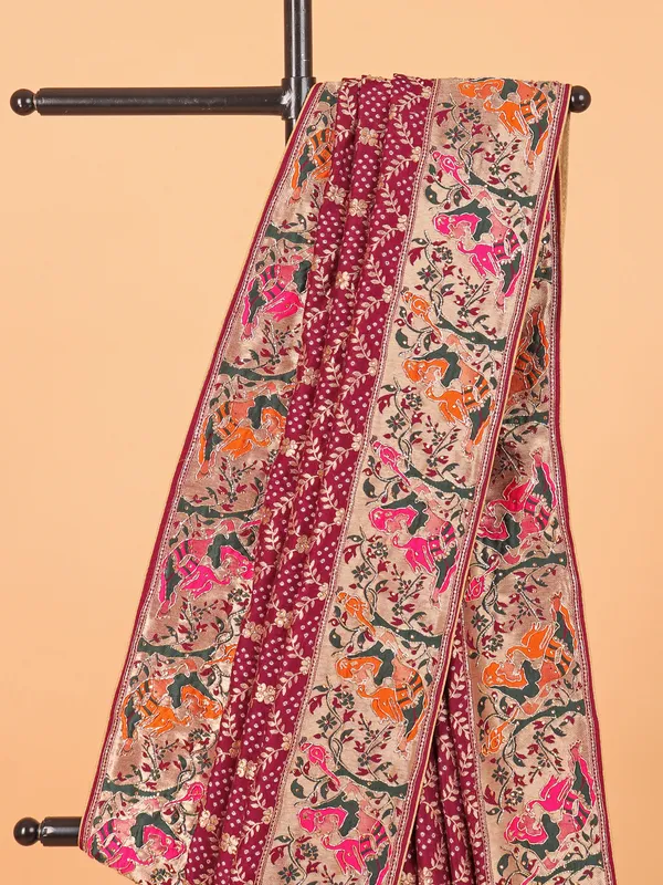 Wine wedding wear saree in semi georgette