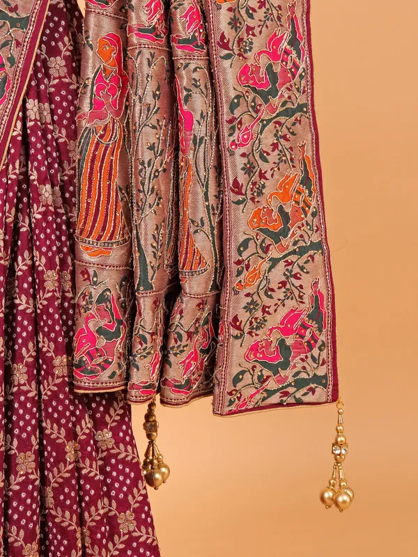 Wine wedding wear saree in semi georgette