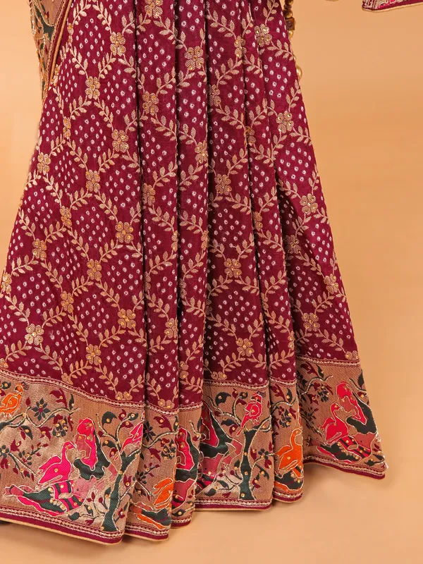 Wine wedding wear saree in semi georgette