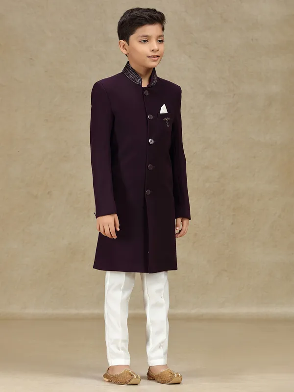 Wine wedding wear terry rayon indowestern