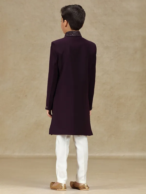 Wine wedding wear terry rayon indowestern