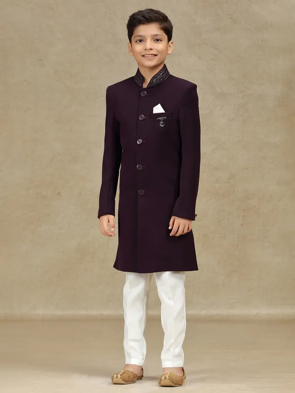 Wine wedding wear terry rayon indowestern