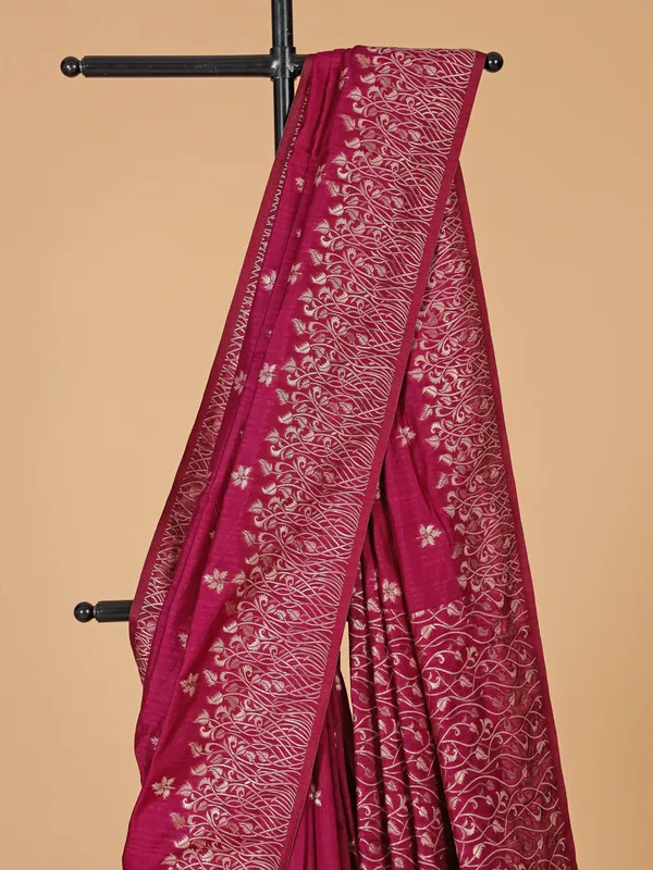 Wine zari weaving semi silk wedding saree