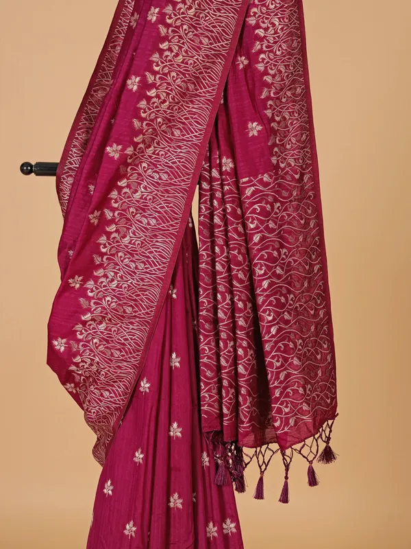 Wine zari weaving semi silk wedding saree
