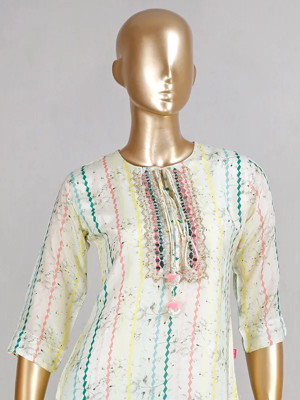 Women cream cotton festive wear pant suit