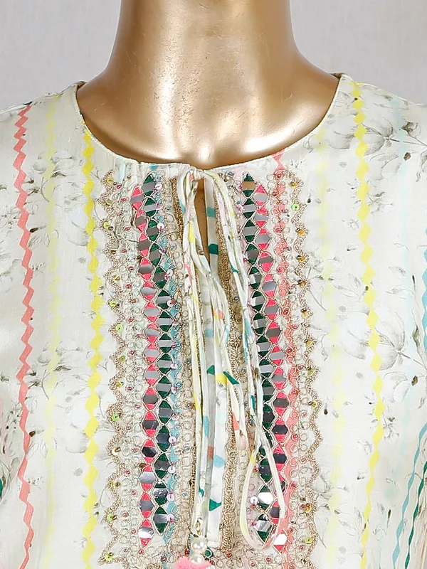 Women cream cotton festive wear pant suit