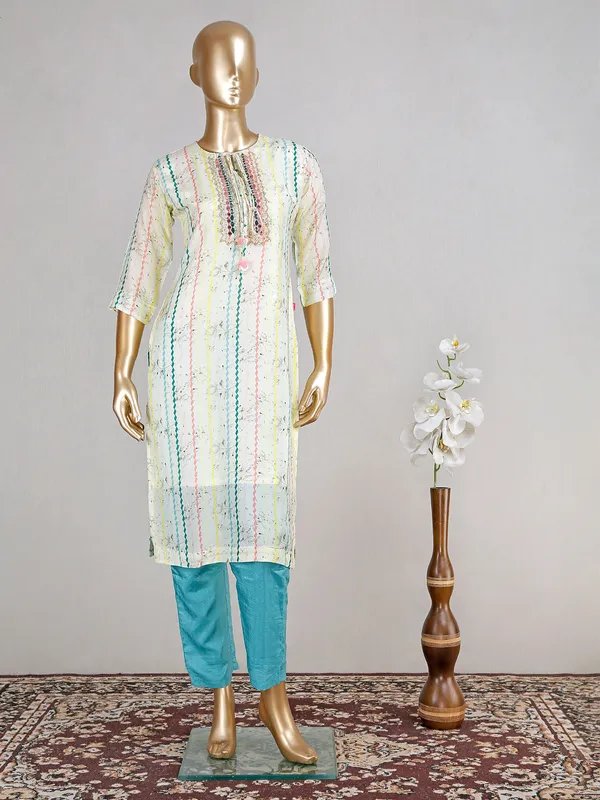 Women cream cotton festive wear pant suit