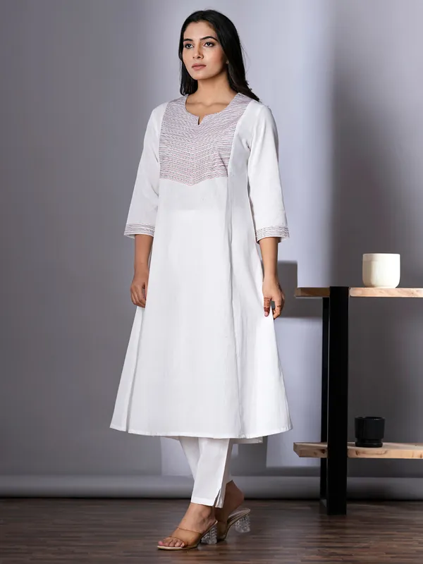 Women cream Cotton kurti set