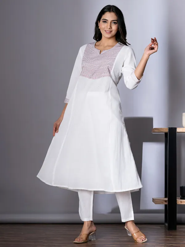 Women cream Cotton kurti set